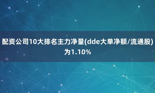 配资公司10大排名主力净量(dde大单净额/流通股)为1.10%